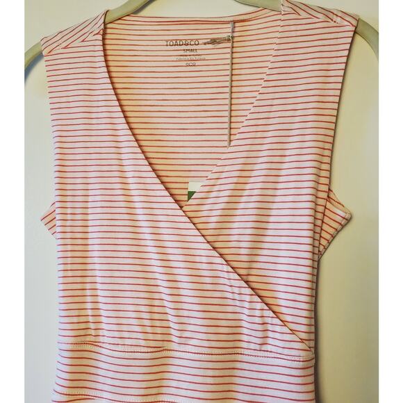 Toad & Co Size S Cue Sleeveless Stretch Dress Pink Mini Stripe Tie Waist Pockets - Picture 2 of 12